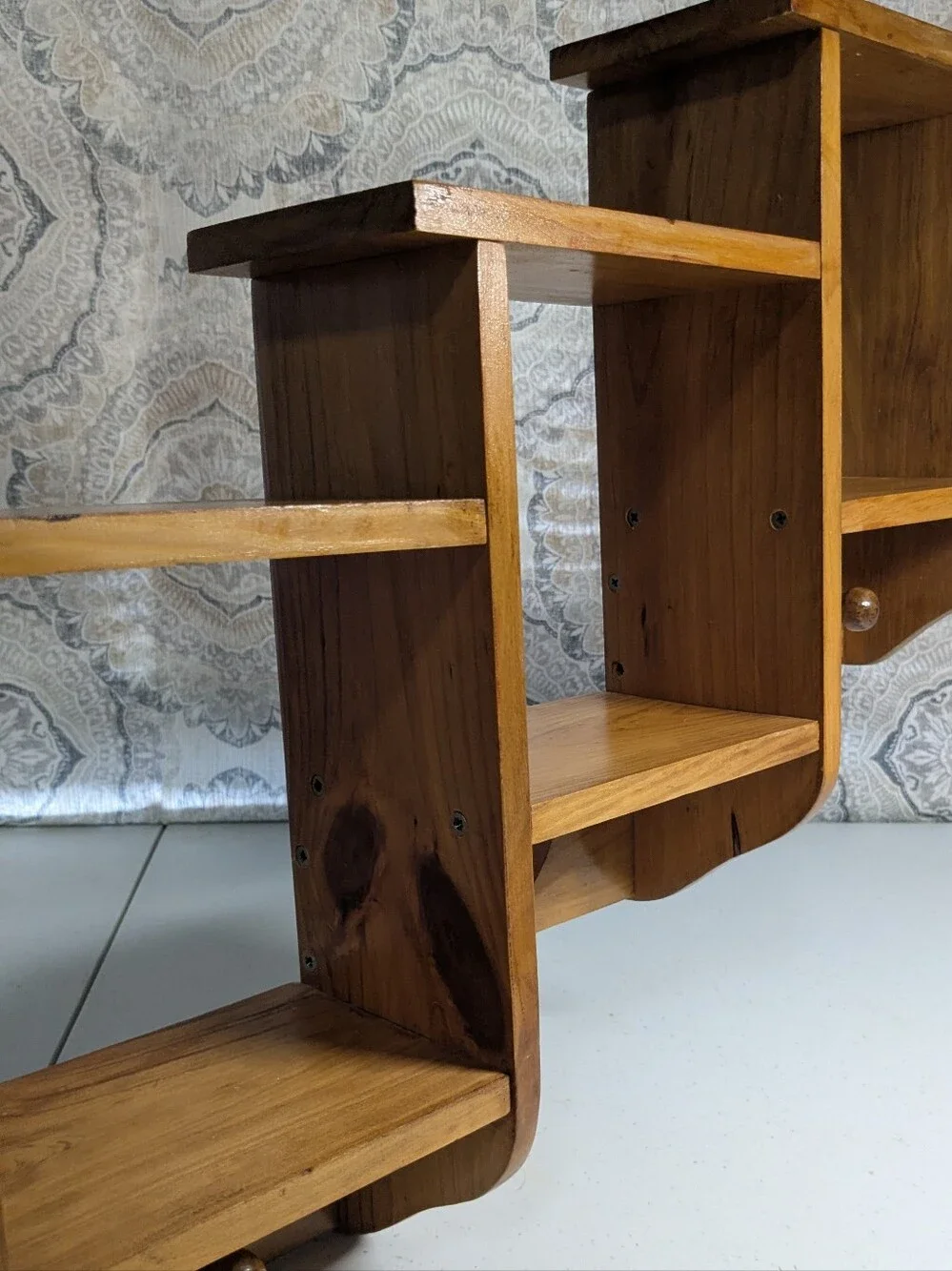 Wooden Heart Step Accent Wall Shelf - Natural Brown